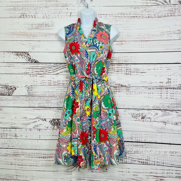 Talbots Paisley Floral V Neck Button Sleeveless Dress NWOT - Picture 1 of 15